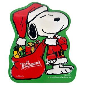 1998 Whitmans Candy Peanuts Snoopy Christmas Tin Santa Claus Green Empty Vintage